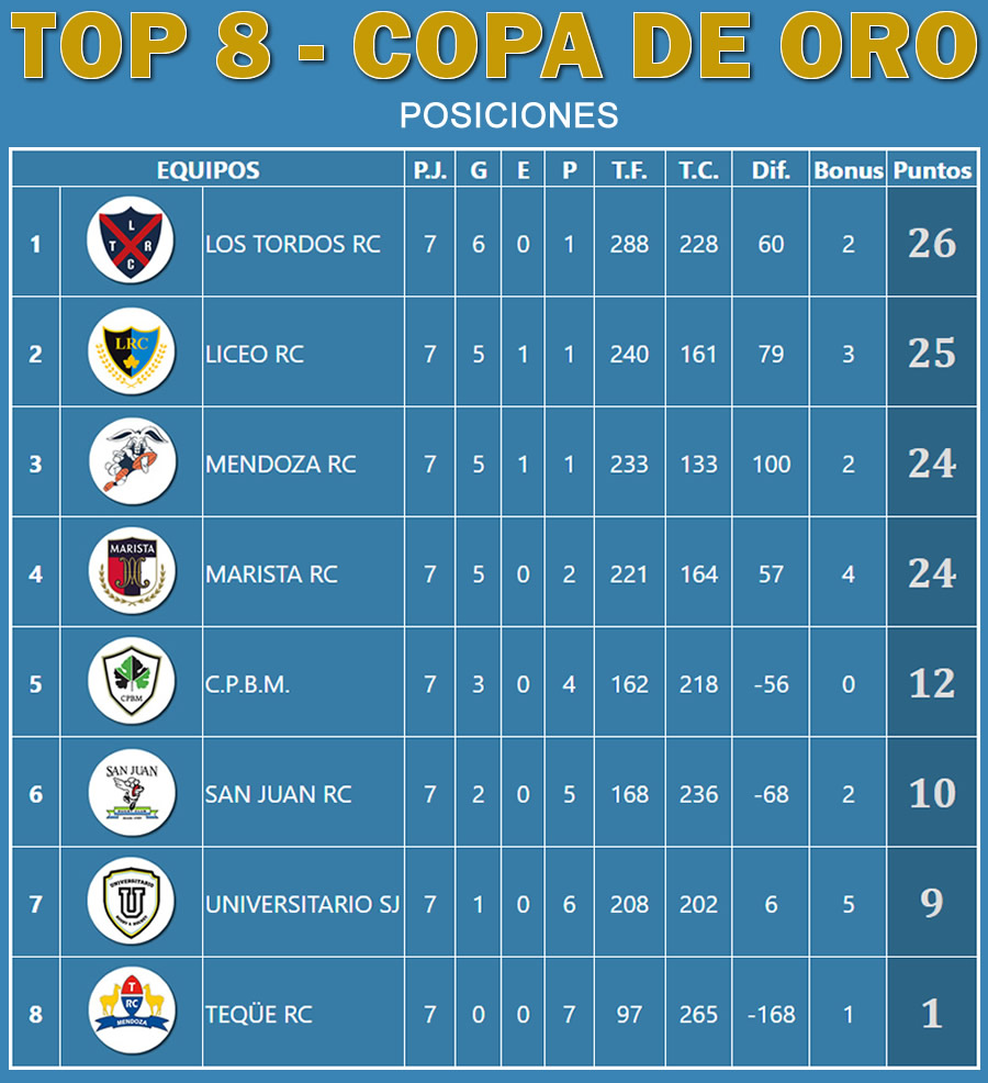 Posiciones Copa de Oro